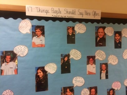 Bulletin board in a classroom at Whitby School