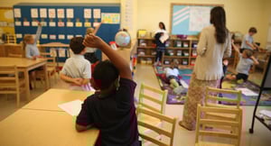 Student raising hand during class