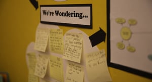 Wonder board with student's sticky notes underneath